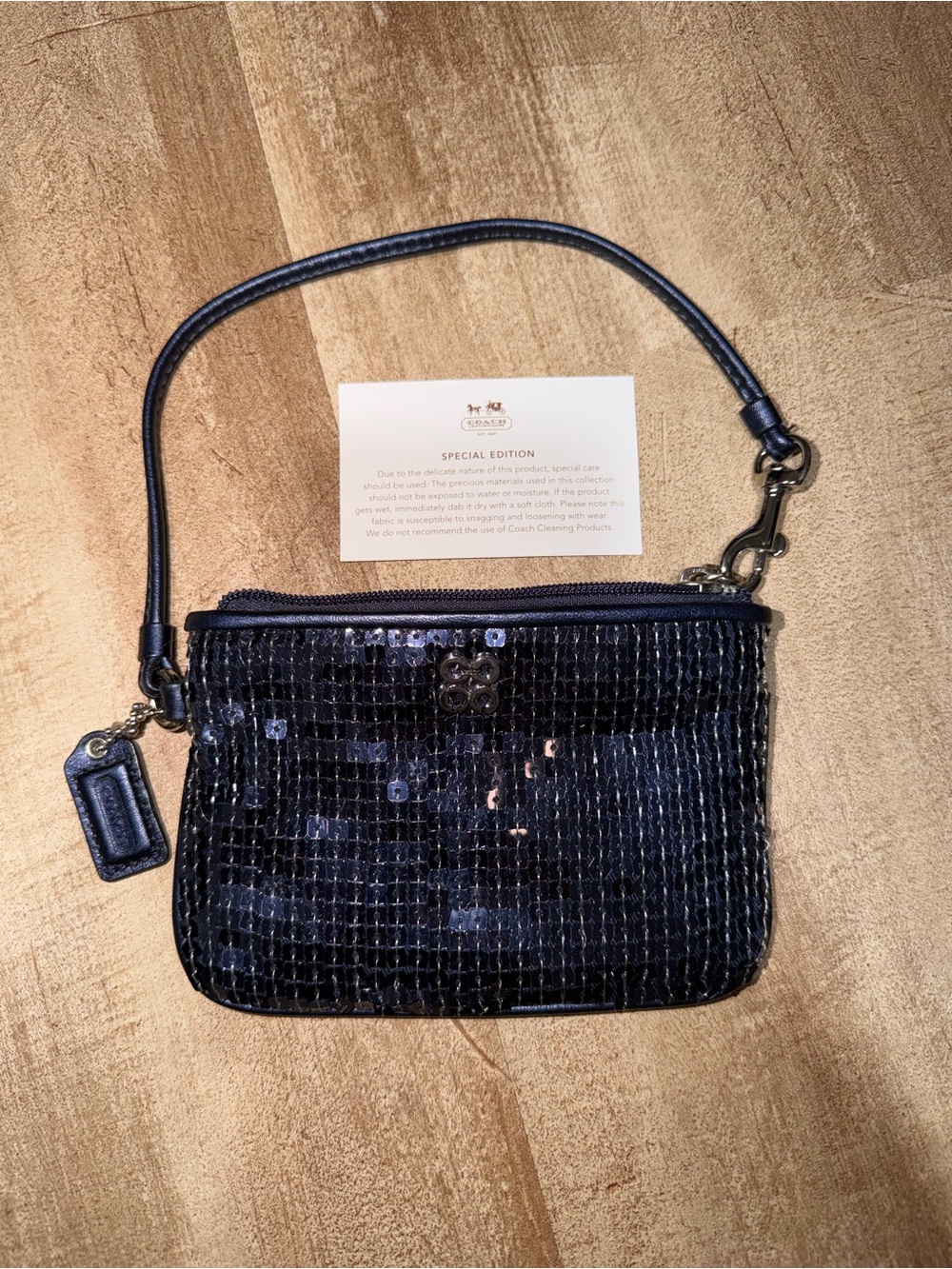 Coach Navy Sequin Wristlet